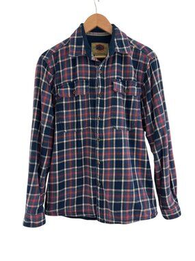 Boston Traders Men's Blue Red Plaid Flannel Shirt Fleece Lined Shacket Size M